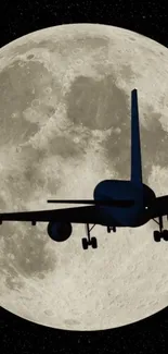 Airplane silhouette against a full moon backdrop.