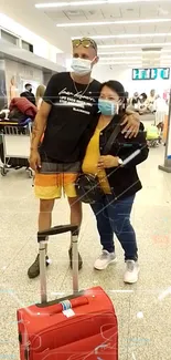 Vibrant airport scene with travelers and luggage.