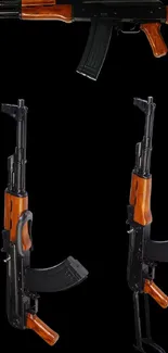 AK-47 rifle display against black background.