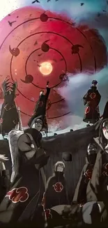 Akatsuki Clan at night with a red moon.