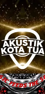 Akustik Kota Tua music-themed wallpaper with gold hues and vibrant design.