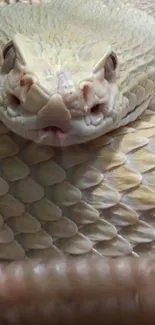 Albino snake with detailed scales close-up.