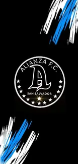 Alianza F.C. logo wallpaper with black and blue brush strokes.