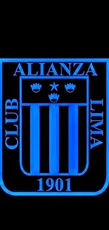Blue neon logo of Club Alianza Lima on black background.