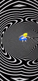 Alice themed optical illusion in black and white with vibrant colors.