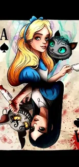 Alice in Wonderland themed playing card art wallpaper.