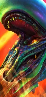 Imaginative alien design with vibrant colors on mobile wallpaper.