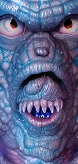 Alien creature with detailed face texture in vibrant purple tones.