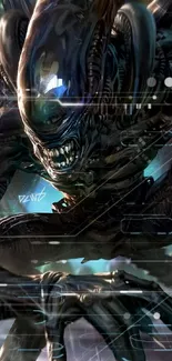 Alien creature artwork with dark sci-fi theme.