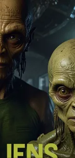 Two detailed alien creatures in sci-fi theme.
