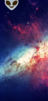 Colorful alien-themed galaxy wallpaper with cosmic elements.