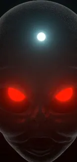 Alien face with glowing red eyes against a dark background wallpaper.