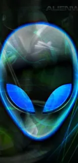 Futuristic alien wallpaper with glowing blue elements on a dark background.