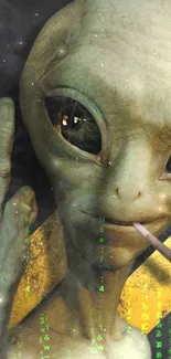 Alien smoking with a dark grunge background, giving a cool and edgy look.