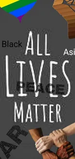 Mobile wallpaper with 'All Lives Matter' message promoting peace and unity.