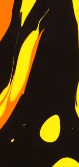 Abstract orange and yellow flame design with bold waves on black background.