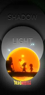 Anime silhouettes with orange gradient and shadow light text.