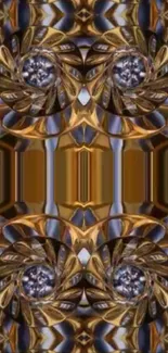 Intricate abstract kaleidoscope pattern with rich golden hues and symmetrical design.