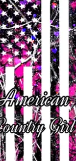 American flag-themed wallpaper with pink accents.