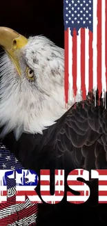 Majestic bald eagle with flag elements and TRUST text mobile wallpaper.