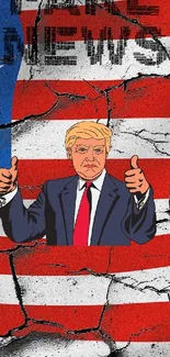 Political artwork with American flag theme and fake news text.