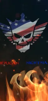 American skull with fiery background mobile wallpaper.