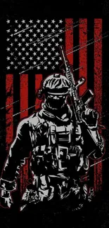 Illustration of a soldier with American flag background.