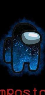 Among Us character with a galaxy-themed background on a mobile wallpaper.