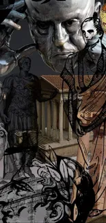 Collage of Roman sculptures and art on a phone wallpaper.