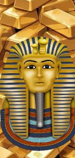 Egyptian mask on gold bars wallpaper