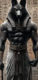 Detailed Anubis Egyptian god wallpaper for mobile devices.