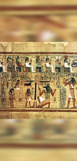 Egyptian art wallpaper featuring ancient hieroglyphs and figures.