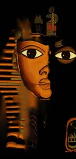 Mobile wallpaper with ancient Egyptian pharaoh art on a dark background.