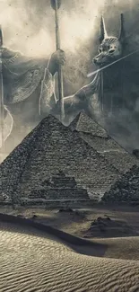 Mystical Egyptian pyramids with deities.