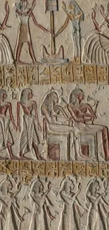 Detailed ancient Egyptian relief showcasing figures and hieroglyphs.