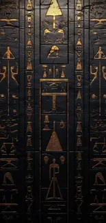 Elegant phone wallpaper with ancient Egyptian hieroglyphs on a black backdrop.