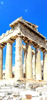 Mobile wallpaper of the Parthenon with a vibrant blue sky in the background.