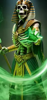 Mystical skeleton pharaoh with green aura.