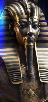 Detailed ancient Pharaoh statue with golden headdress