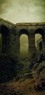 Mobile wallpaper featuring ancient stone ruins under a cloudy, mystic sky.