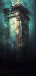 Ancient temple ruins submerged underwater.