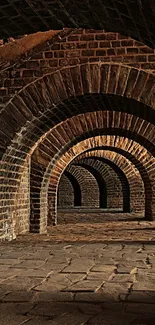 A captivating ancient stone arch corridor with textured bricks.