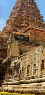 Ancient temple in warm sandstone hues with intricate carvings.