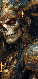 Skeleton warrior art with ornate armor and glowing eyes.