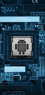 High-tech Android circuit board wallpaper in navy blue.