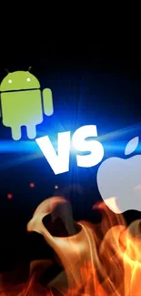 Android vs Apple wallpaper with black and blue tones.