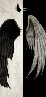 Angel and demon wings art with contrasting black and white design.