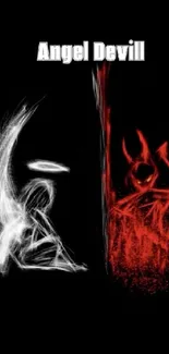 Abstract angel and devil artwork on a black background wallpaper.