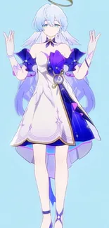 Anime angel character in blue and white dress wallpaper.