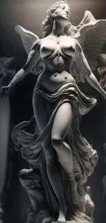 Graceful angel statue wallpaper with an elegant sculptural design.